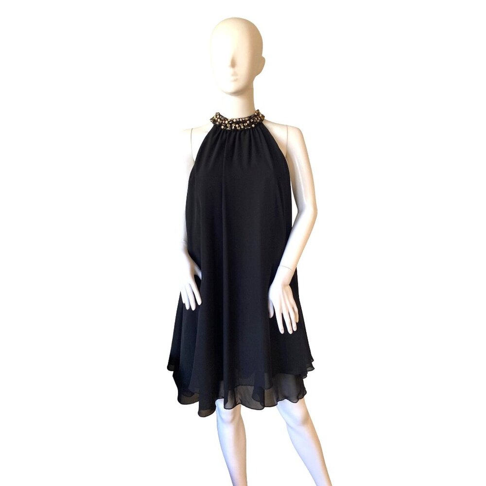 Eliza J Black Halter Dress with Gold Accents